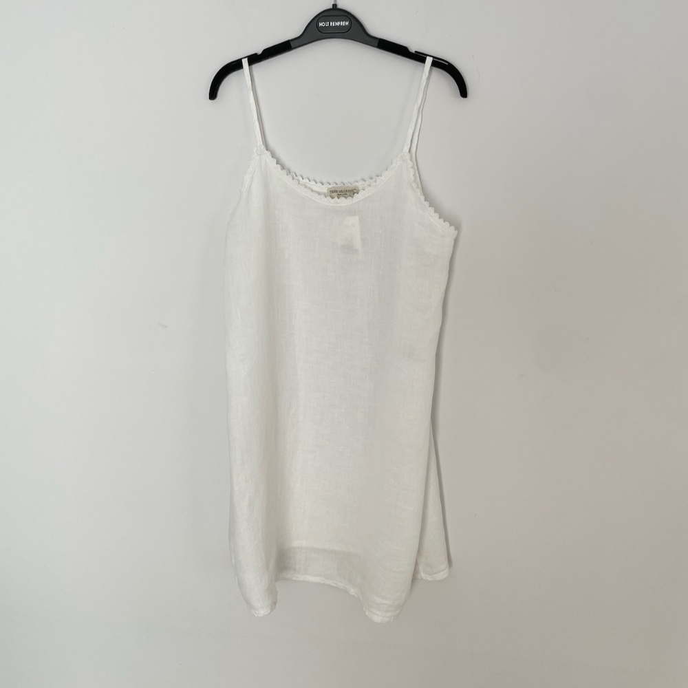 NWOT 100% Linen white spaghetti strap dress/tunic Italy Size M Terzo Millennio